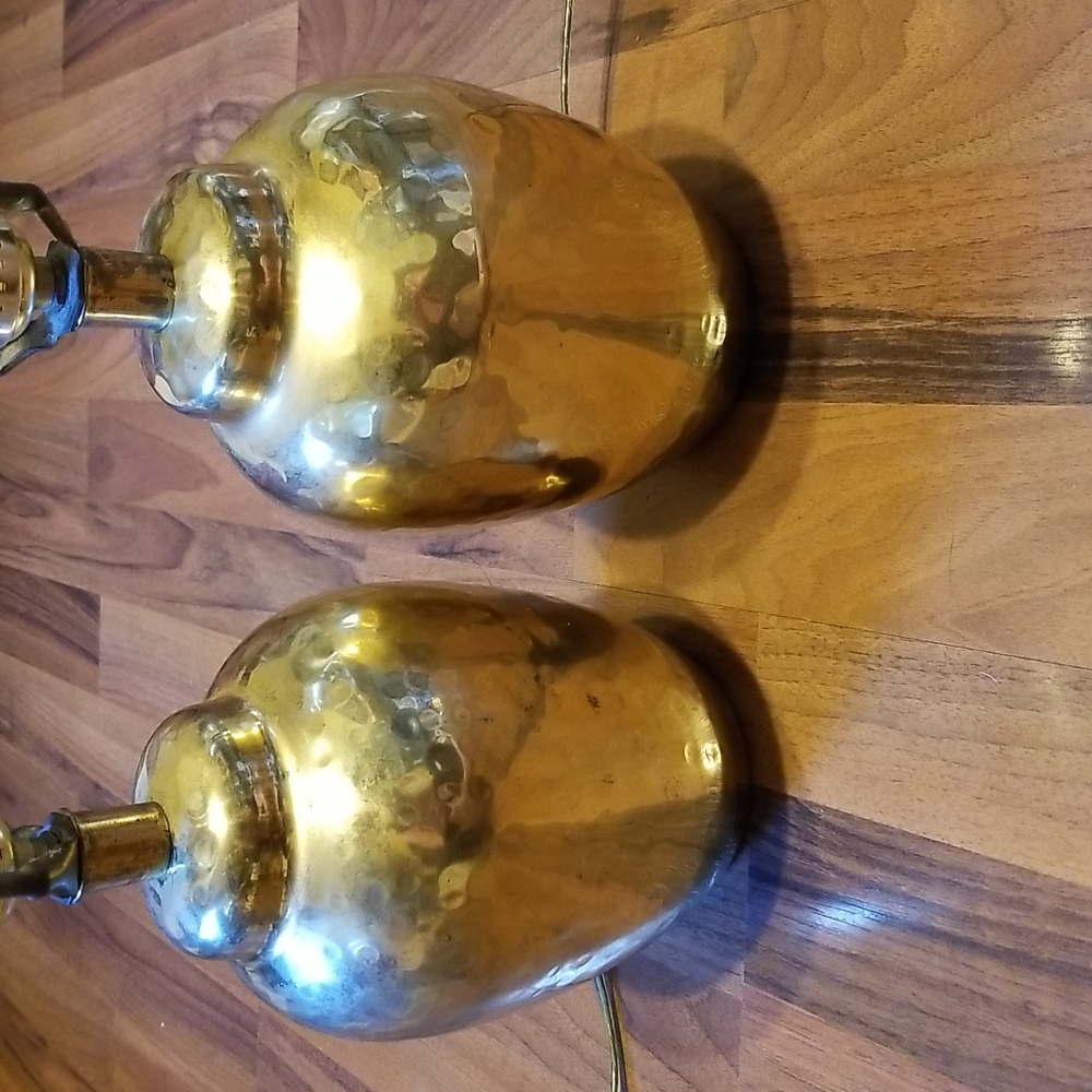 Pair of Gold Metal Hammered Brass Ginger Jar Shaped Lights Lamps - Picture 2 of 15